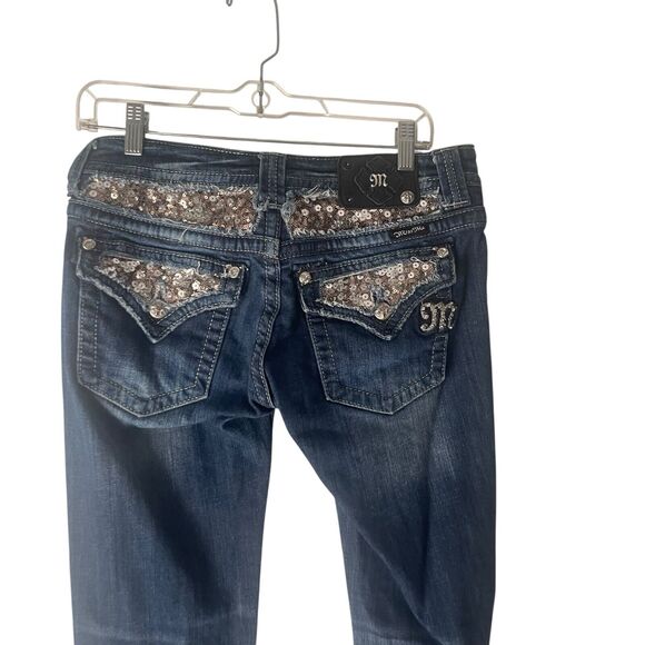 Miss Me Y2k Size 29 Sequin Low Rise Flap Pocket Dark Wash Bootcut Jeans - Picture 1 of 11